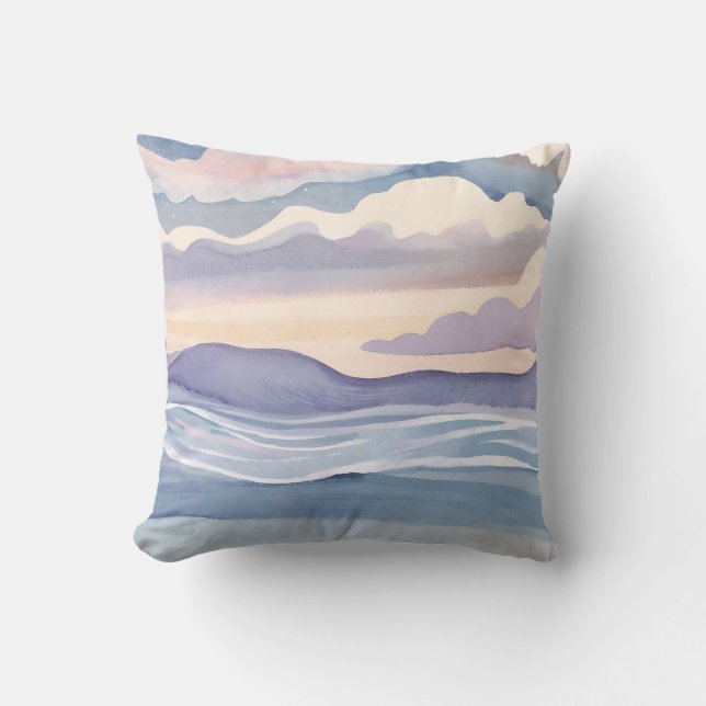 Almofada Ondas Sonhadoras do Oceano | Aquarela (Frente)