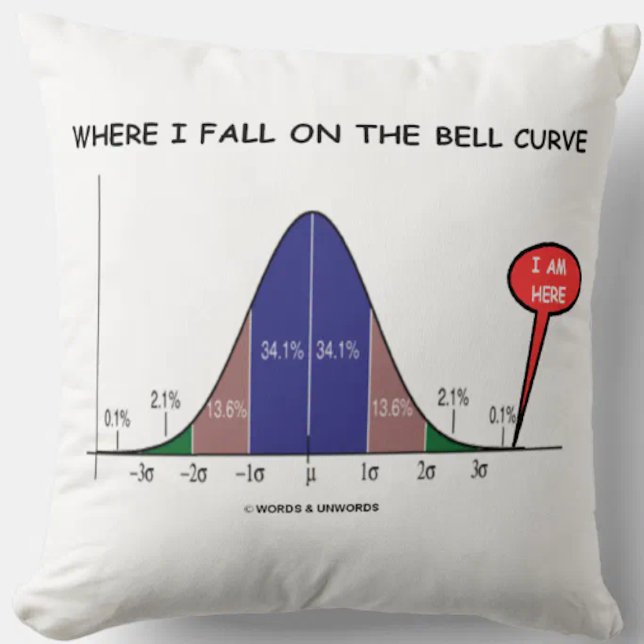 Almofada Onde Caio Na Curva Da Bela Estou Aqui (Throw pillow for anyone who falls way beyond 3 standard deviations from the mean!)
