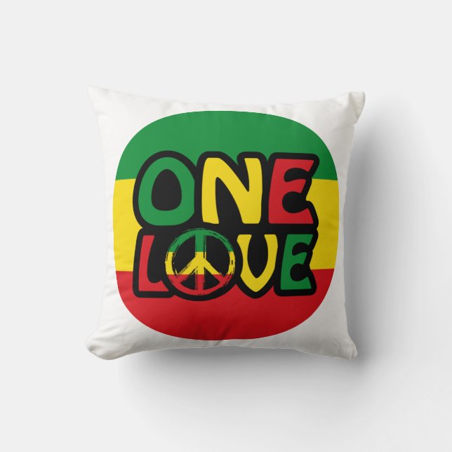 Almofada One Love, Reggae design com cores reggae (Frente)