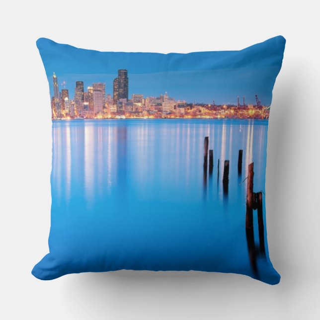 Almofada Opinião azul da hora de Seattle do centro (Frente)