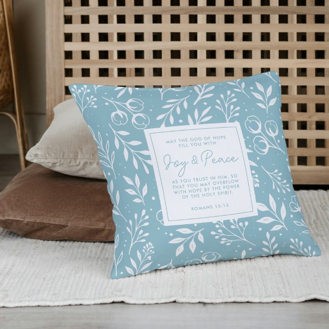 Almofada Oração Keepsasae Escritura de Presente Azul Dusty  (Comfort gift pillow with Bible verse back & editable prayer poem front.)