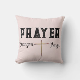 Almofada Oração muda as coisas cor-de-rosa com cruz