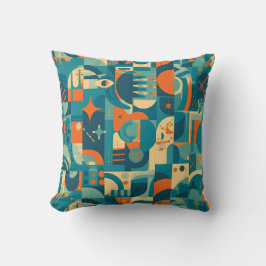 Almofada Orange and Teal Geometric Abstract