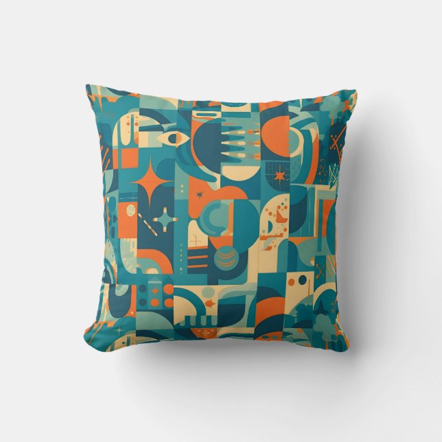 Almofada Orange and Teal Geometric Abstract (Frente)