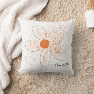 Almofada Orange branca, moderna, escritura floral
