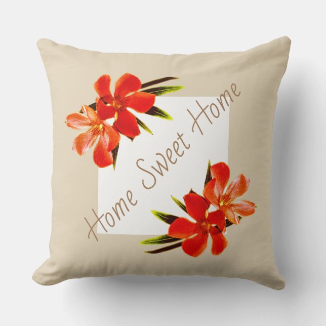 Almofada Orange Floral | Khaki & White | Home Sweet Home (Frente)