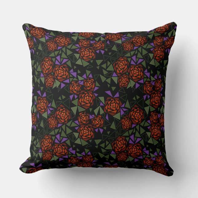 Almofada orange olive black mosaic floral pattern retro (Frente)