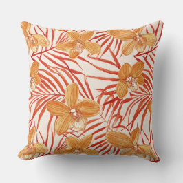 Almofada orange orchid floral pattern