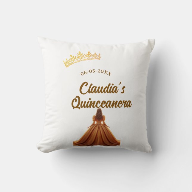 Almofada Orange quinceanera princess crown birthday name da (Frente)
