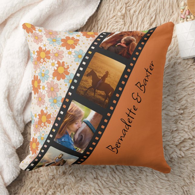 Almofada Orange Retro Daisy 4 Photo Horse Collage Name (Cobertor)