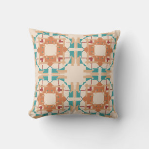 Almofada Orange Turquoise Beige Southwest Tribal Art Motif