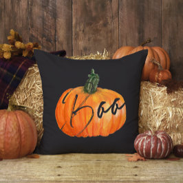 Almofada Orange Watercolor Boo Pumpkin Skull Halloween