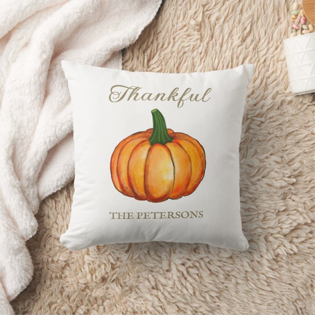 Almofada Orange Watercolor Pumpkin Thanksgiving (Cobertor)