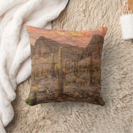 Almofada Organ Pipe Cactus On Wood Grain Sunset Photo