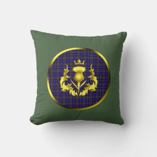 Almofada Orgulho da Scotland Tartan com o Ouro Thistle Gree