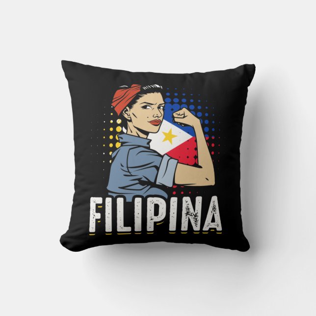 Almofada Orgulhosa Mulher Filipina: Bandeira Filipinas (Frente)