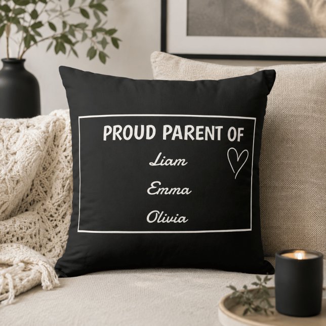 Almofada Orgulhoso Pai/Mãe de - Com Nomes Personalizados (Criador carregado)