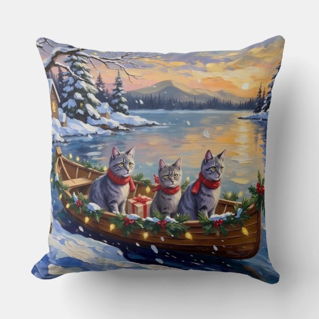 Almofada Oriental Blue Cat Christmas Boat Holiday (Frente)
