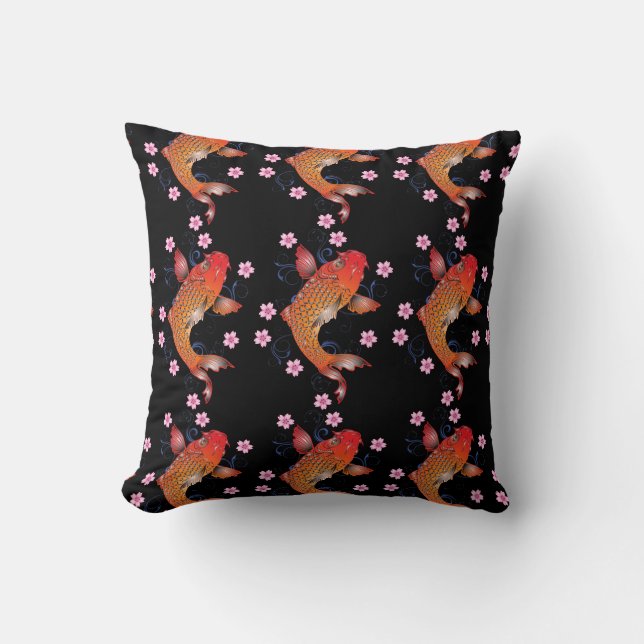 Almofada oriental laranja negro KOI (Frente)