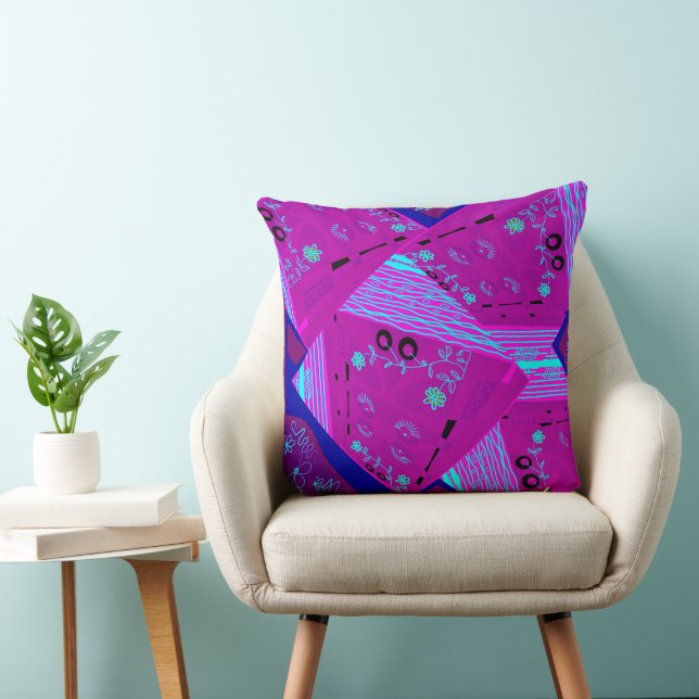 Almofada Origami Chintz (L) Fuchsia Turquoise Blue Magenta (Cadeira)