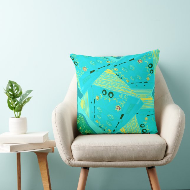 Almofada Origami Chintz (L) Turquoise — Teal Amarelo (Cadeira)