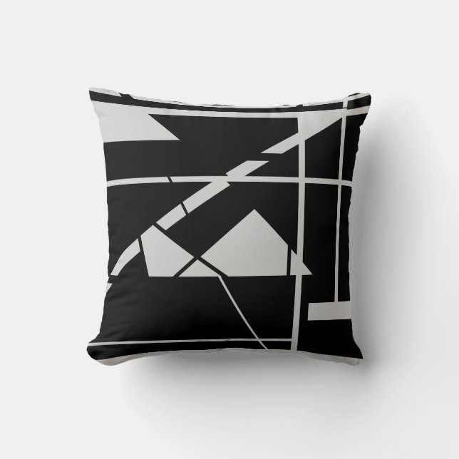 Almofada Origami de Cinza Clara em Preto Geométrico (Frente)