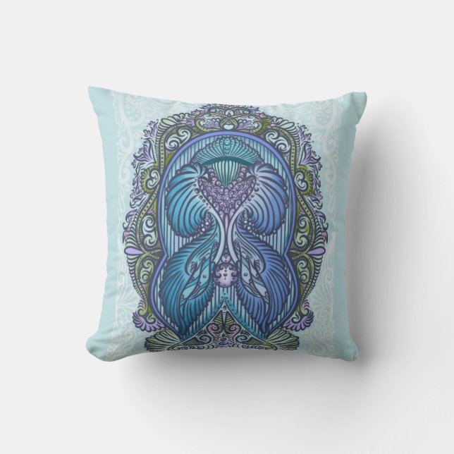 Almofada Ornamentado Azul e Teal Mandala Design (Frente)