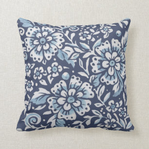 Almofada Ornamentado Azul Floresta Branca Damasco Floresta