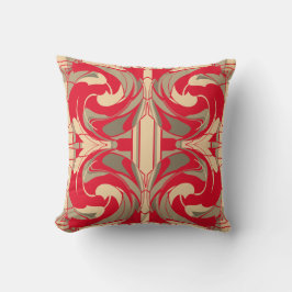 Almofada Ornamentado de espiral de tinteiro vermelho bege g