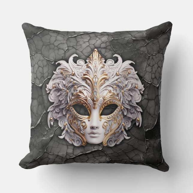 Almofada Ornamentado Dourado/Detalhes Brancos da Cinza Marb (Frente)