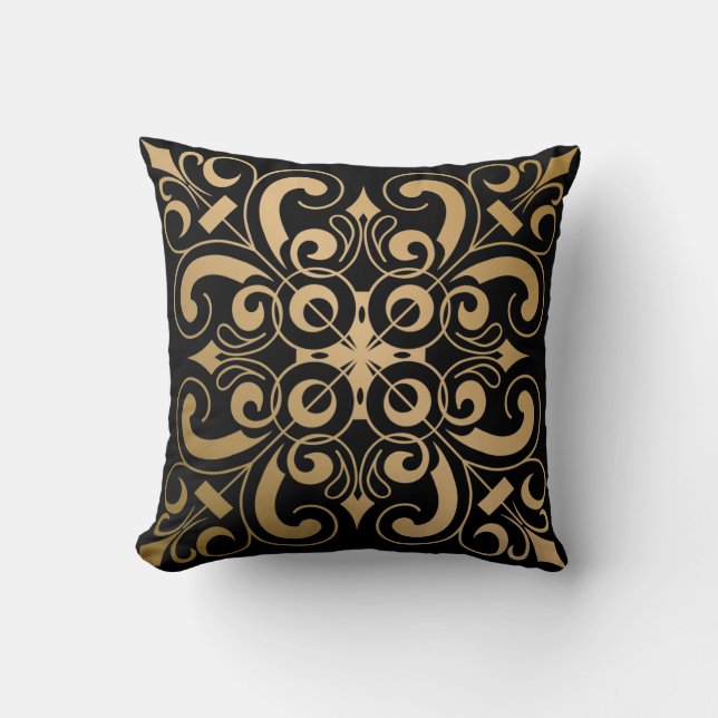 Almofada Ornamentado luxuoso Dourado e preto (Frente)