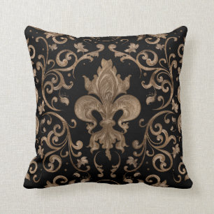 Almofada Ornamento de luxo Fleur-de-lis - preto e ouro