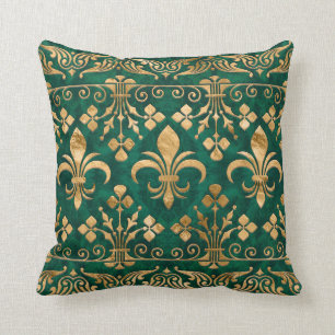 Almofada Ornamento Fleur-de-lis Emerald Green
