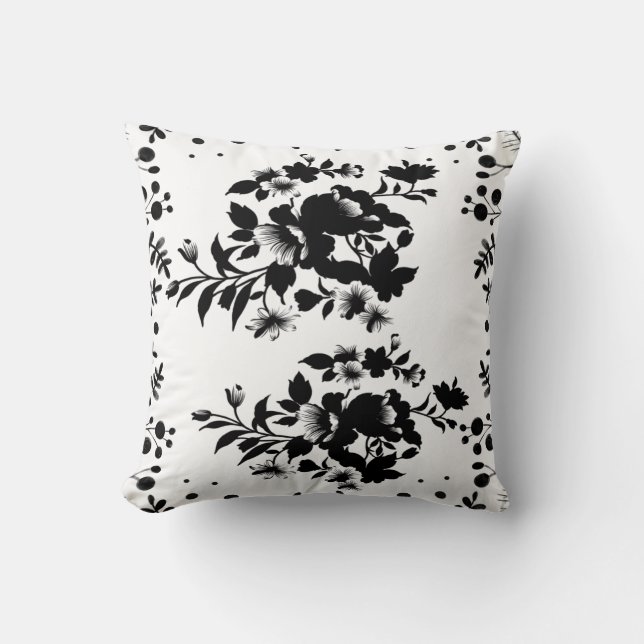 Almofada Ornamento floral preto e branco (Frente)