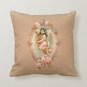 Almofada Ornamento histórico dos rosas do vintage do anjo