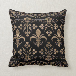 Almofada Ornamento real preto e dourado Fleur-de-lis