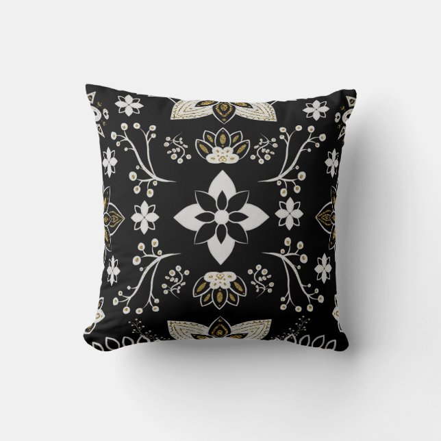Almofada Ornate black and white floral pattern  (Frente)