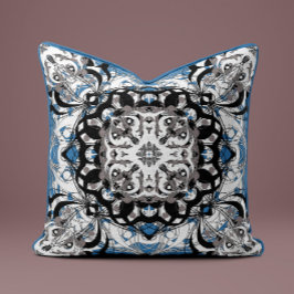 Almofada Ornate Mandala Decorative Pillow in Delft Blue