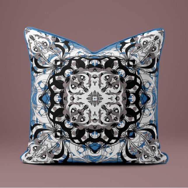 Almofada Ornate Mandala Decorative Pillow in Delft Blue (Criador carregado)