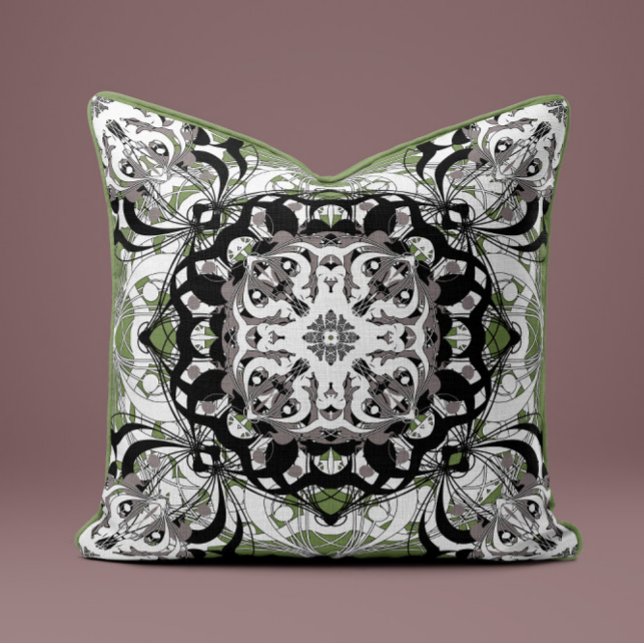 Almofada Ornate Mandala Decorative Pillow in Olive Green (Criador carregado)