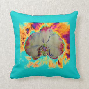 Almofada Orquídea de incêndio, floral de aquarela vibrante