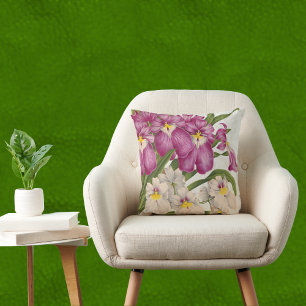 Almofada Orquídeas de pintura roxa e branca com fundo verde