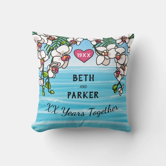 Almofada Orquídeas Tropicais de Praia do Aniversário Person (Frente)