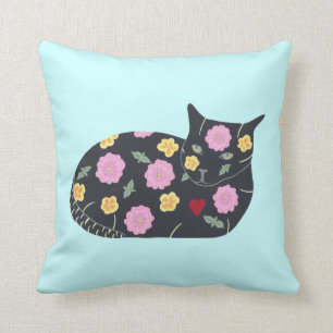Almofada Os gatos das plantas das flores do gato preto