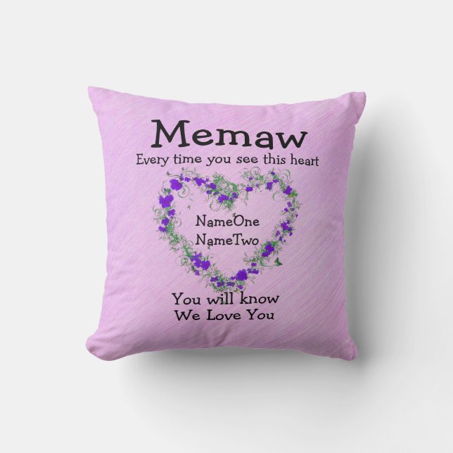 Almofada Os nomes das crianças mudam de memória - veja "Hea (Frente)