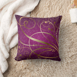 Almofada Os pântanos Dourados Magenta Damask florescem