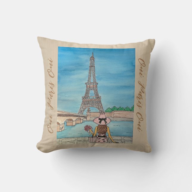 Almofada Oui Paris Oui Beige Travesseiro decorativo Mulhere (Frente)