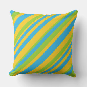 Almofada Ouro Amarelo, Azul-Céu, Grelhas Diagonais Verde