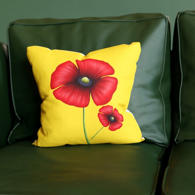 Almofada Ouro Amarelo  das Flores Vermelhas (A pretty poppy pillow just for you)
