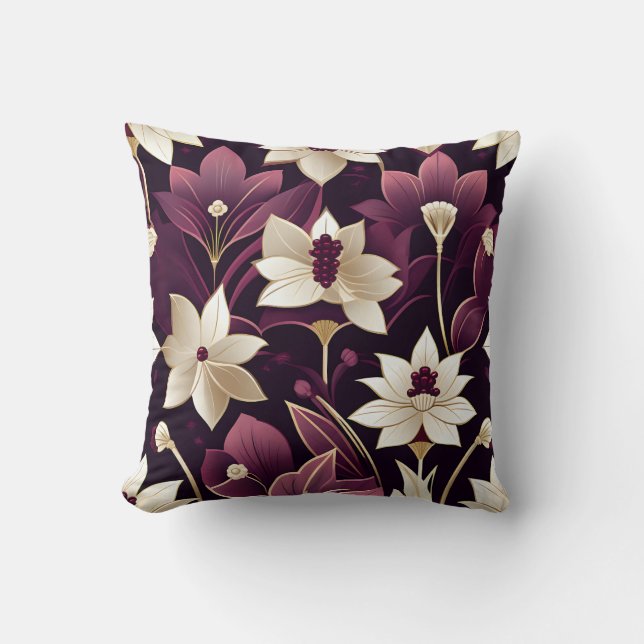 Almofada Ouro Art Deco Flowers Burgundy (Frente)